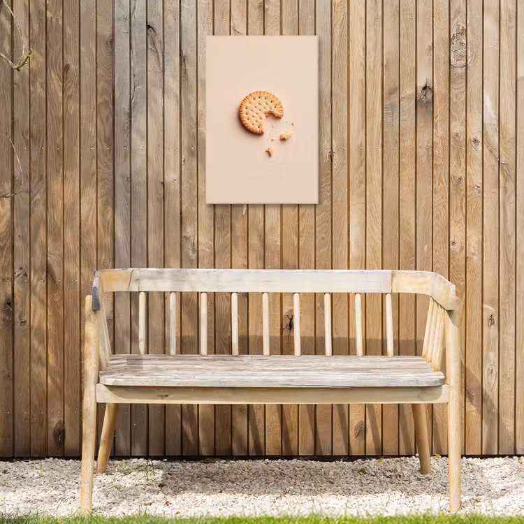 Koekje - Kruimels - beige Tuinposter op houten frame 2 cm dik klein -sfeer4