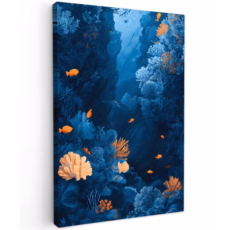 Koraalrif - Vissen - Oceaan - Blauw Tuinposter op houten frame 2 cm dik klein -3d