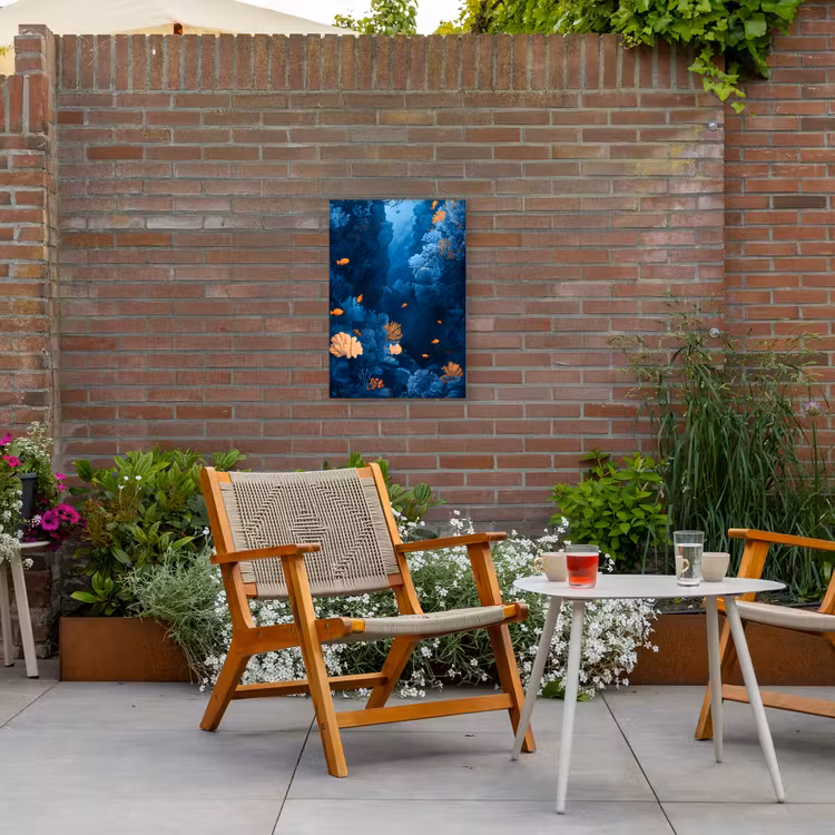 Koraalrif - Vissen - Oceaan - Blauw Tuinposter op houten frame 2 cm dik klein -sfeer3