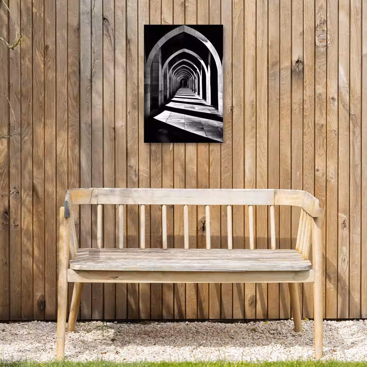 Gang - Bogen - Schaduw - Diepte Tuinposter op houten frame 2 cm dik klein -sfeer4