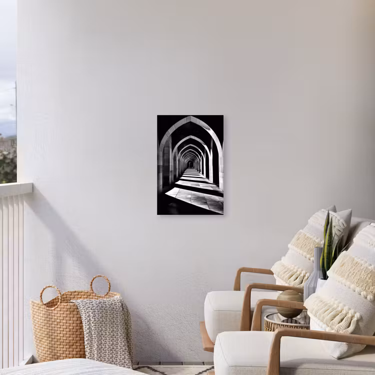 Gang - Bogen - Schaduw - Diepte Tuinposter op houten frame 2 cm dik klein -sfeer1