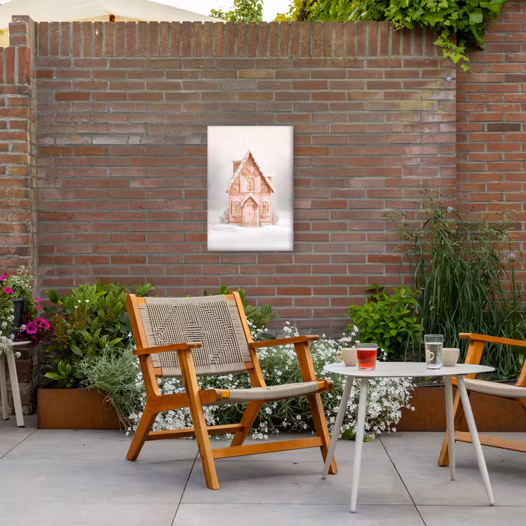 Huisje - Suiker - Pastel Tuinposter op houten frame 2 cm dik klein -sfeer3