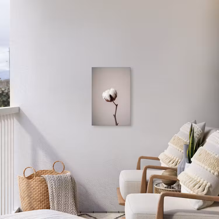 Katoenbol - Minimalistisch - Wit Tuinposter op houten frame 2 cm dik klein -sfeer1