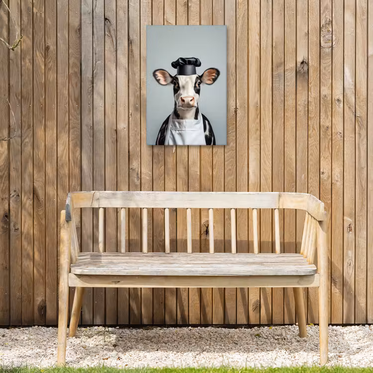 Koe - Zwart - Wit - Kok Tuinposter op houten frame 2 cm dik klein -sfeer4