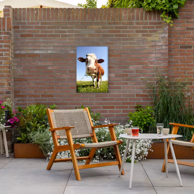 Koe in de Weide Tuinposter op houten frame 2 cm dik klein -sfeer3