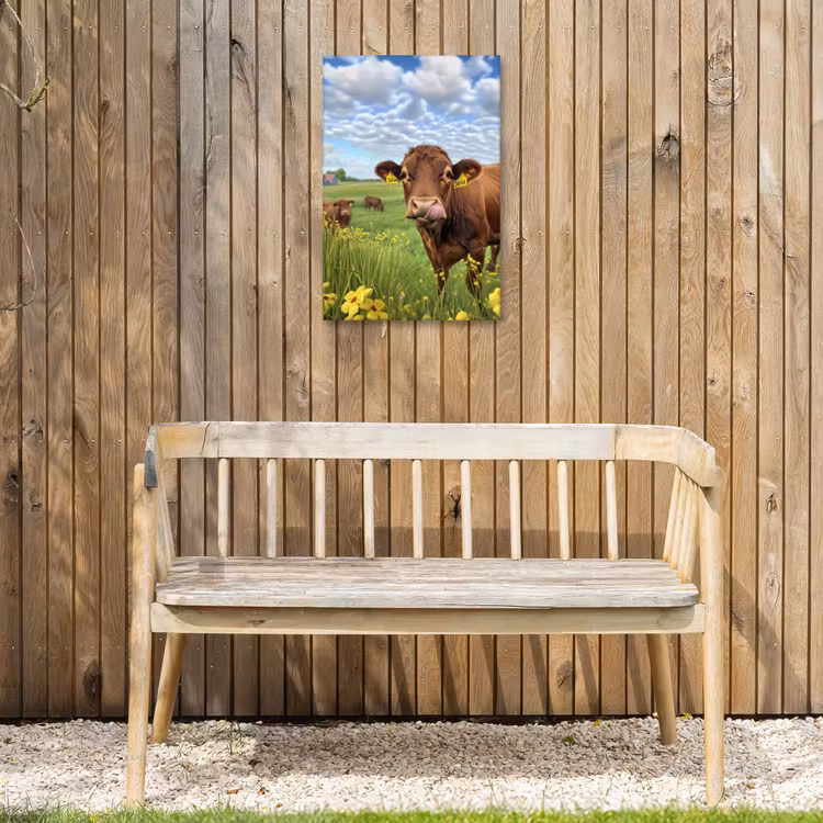 Koe - Weide - Bloemen Tuinposter op houten frame 2 cm dik klein -sfeer4