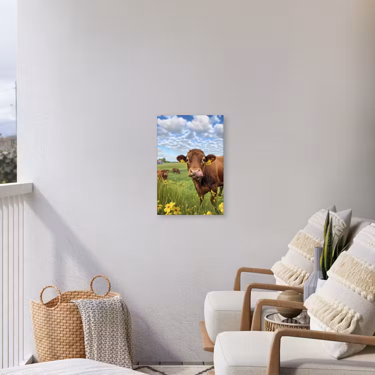 Koe - Weide - Bloemen Tuinposter op houten frame 2 cm dik klein -sfeer1
