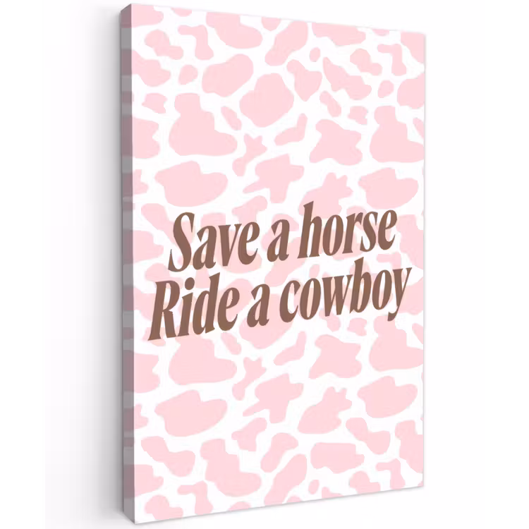 Koeienprint - Roze - Cowboy - Horse Tuinposter op houten frame 2 cm dik klein -3d
