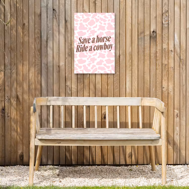Koeienprint - Roze - Cowboy - Horse Tuinposter op houten frame 2 cm dik klein -sfeer4