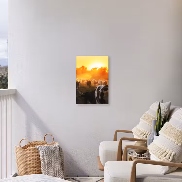 Koeien bij Zonsondergang Tuinposter op houten frame 2 cm dik klein -sfeer1