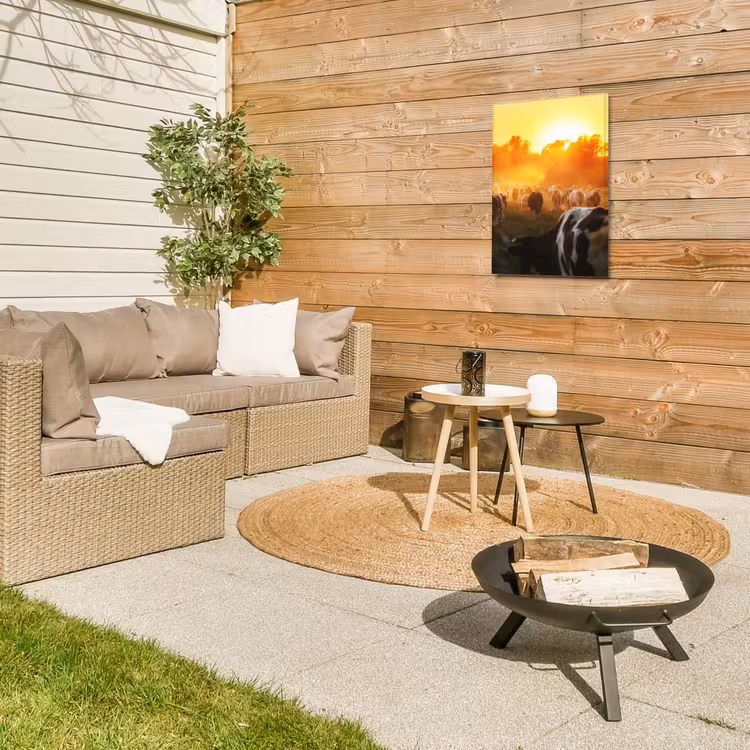 Koeien bij Zonsondergang Tuinposter op houten frame 2 cm dik klein -sfeer2