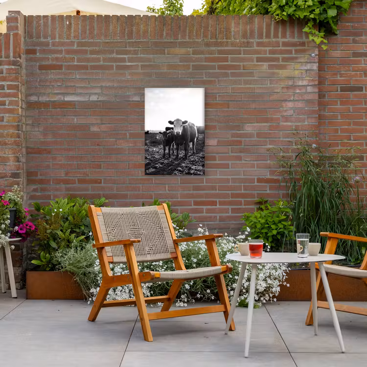 Koeien - Zwart - Wit Tuinposter op houten frame 2 cm dik klein -sfeer3