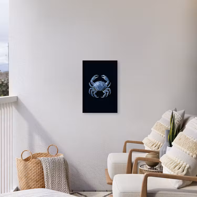 Krab - Delfts blauw - Dieren Tuinposter op houten frame 2 cm dik klein -sfeer1