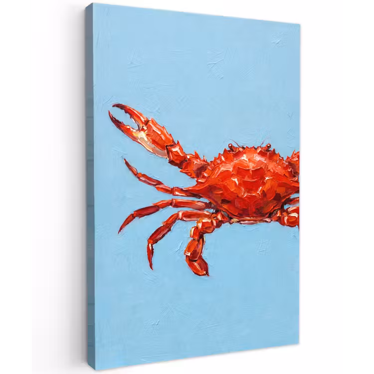 Krab - Zee - Dieren - Abstract - Rood Tuinposter op houten frame 2 cm dik klein -3d