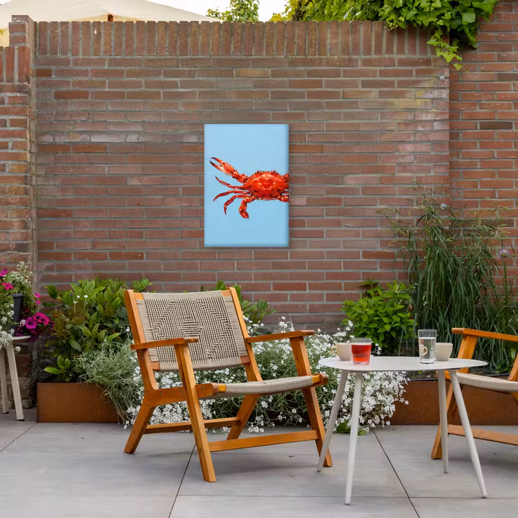 Krab - Zee - Dieren - Abstract - Rood Tuinposter op houten frame 2 cm dik klein -sfeer3