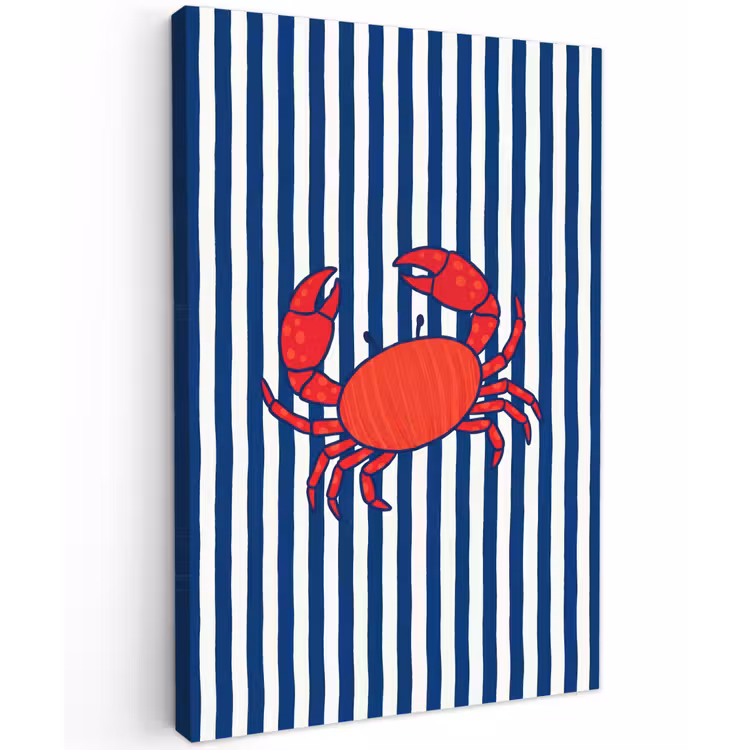 Krab - Strepen - Zeeleven - Illustratie - Rood Tuinposter op houten frame 2 cm dik klein -3d
