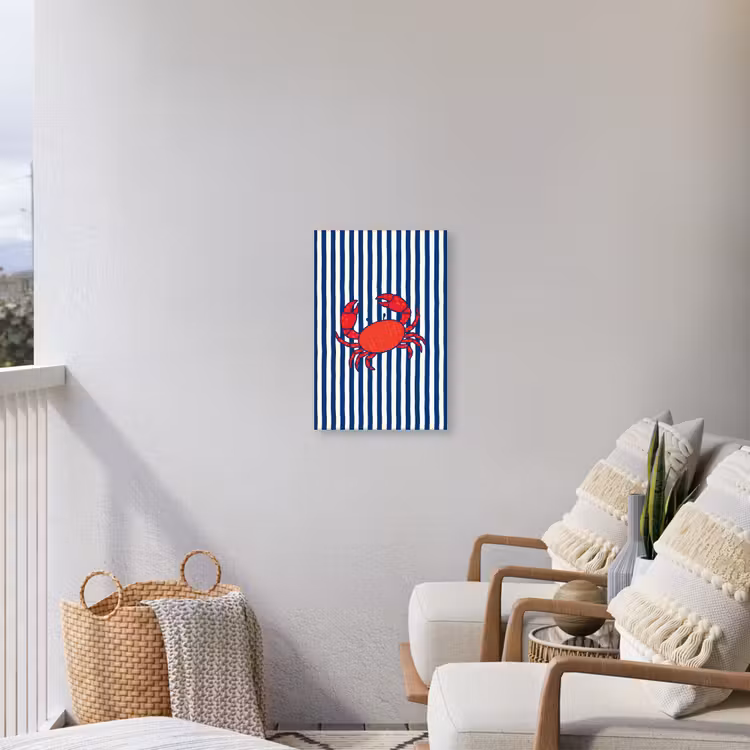 Krab - Strepen - Zeeleven - Illustratie - Rood Tuinposter op houten frame 2 cm dik klein -sfeer1