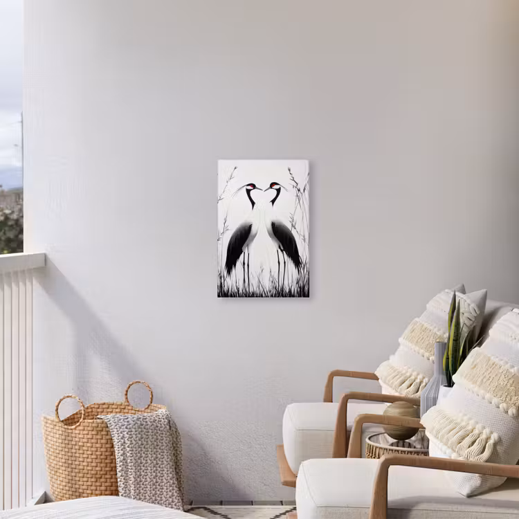 Kraanvogels - Gras - Hartvorm - Zwart Tuinposter op houten frame 2 cm dik klein -sfeer1