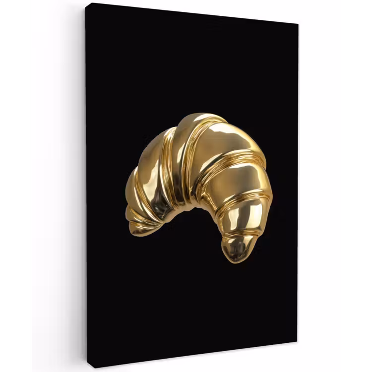 Croissant - Brood - Goud - Zwart Tuinposter op houten frame 2 cm dik klein -3d