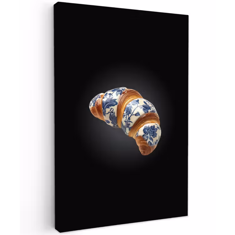 Croissant - Bloemenpatroon - Delftsblauw Tuinposter op houten frame 2 cm dik klein -3d