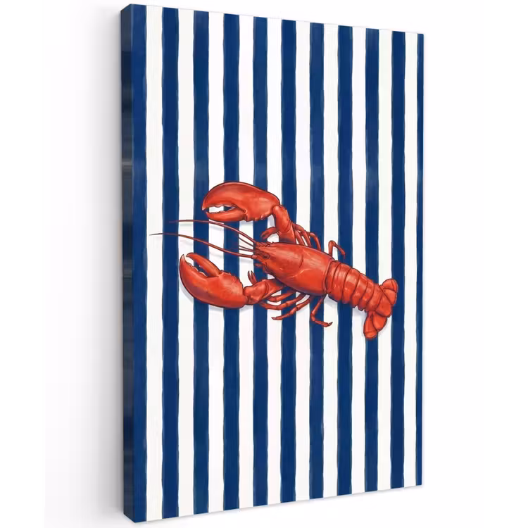 Schaaldier - Kreeft - Marine - Illustratie - Rood Tuinposter op houten frame 2 cm dik klein -3d