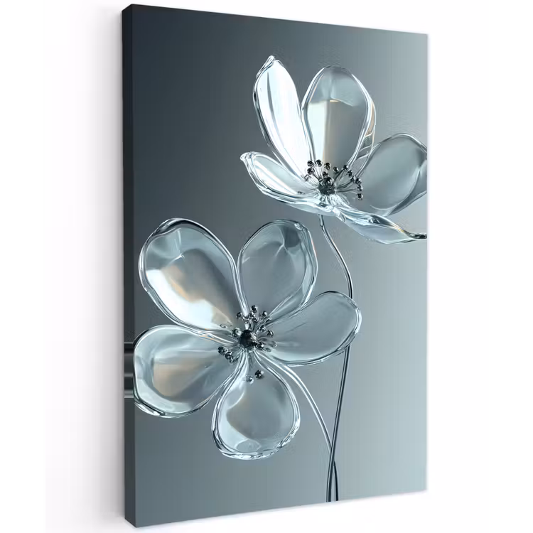 Kristal - Bloemen - Grijs Tuinposter op houten frame 2 cm dik klein -3d