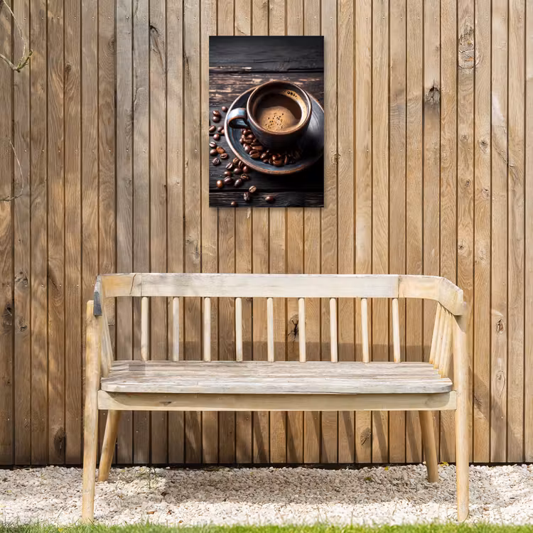 Kop - Koffie - Hout - Bonen Tuinposter op houten frame 2 cm dik klein -sfeer4