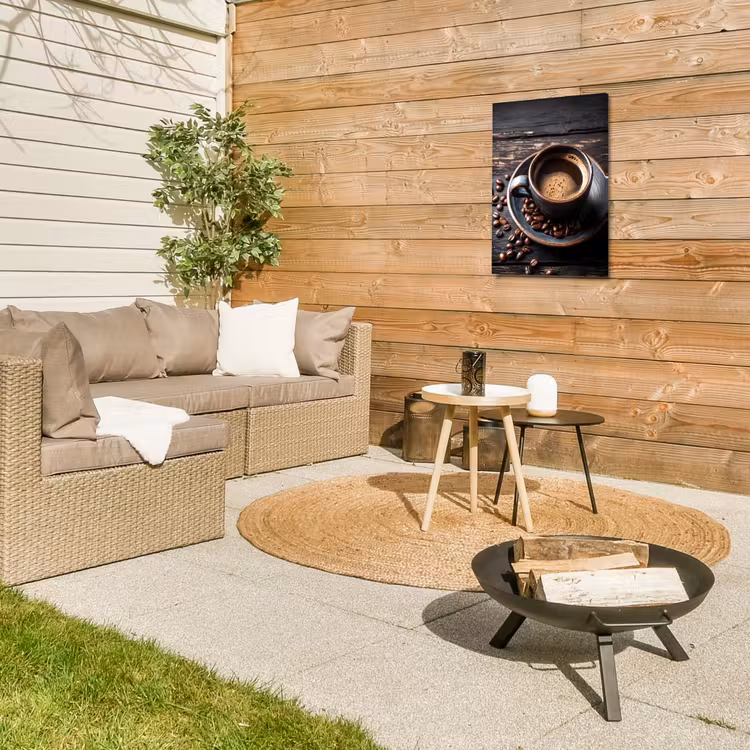 Kop - Koffie - Hout - Bonen Tuinposter op houten frame 2 cm dik klein -sfeer2