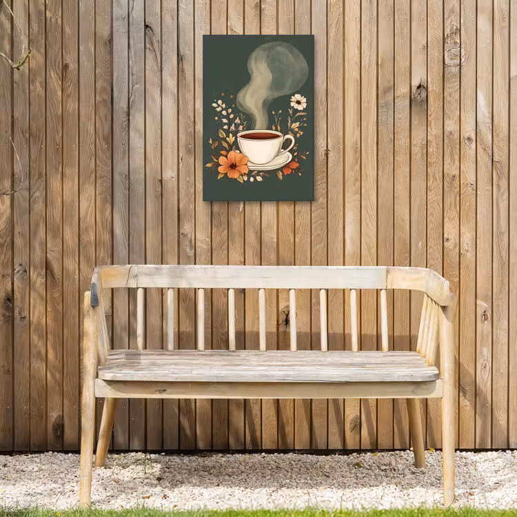Kop - Bloemen - Groen - Koffie Tuinposter op houten frame 2 cm dik klein -sfeer4