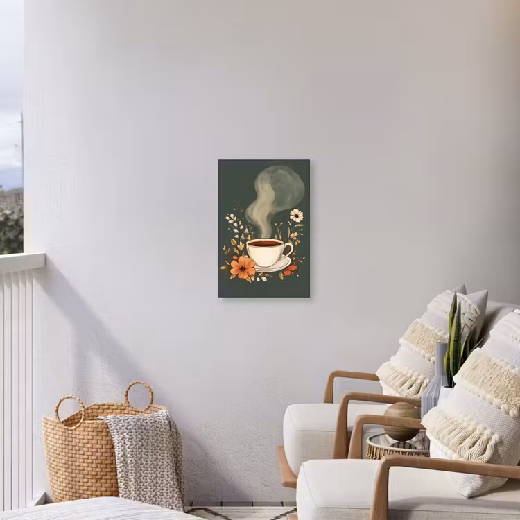 Kop - Bloemen - Groen - Koffie Tuinposter op houten frame 2 cm dik klein -sfeer1