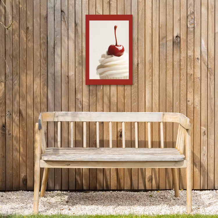 Cupcake - Kers - Rood Tuinposter op houten frame 2 cm dik klein -sfeer4