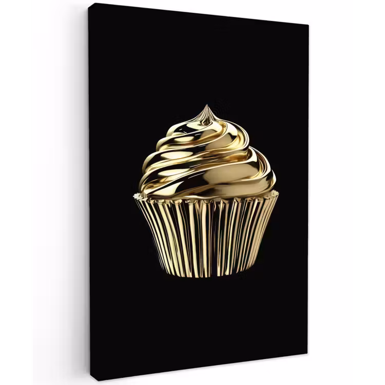 Cupcake - Eten - Goud - Zwart Tuinposter op houten frame 2 cm dik klein -3d