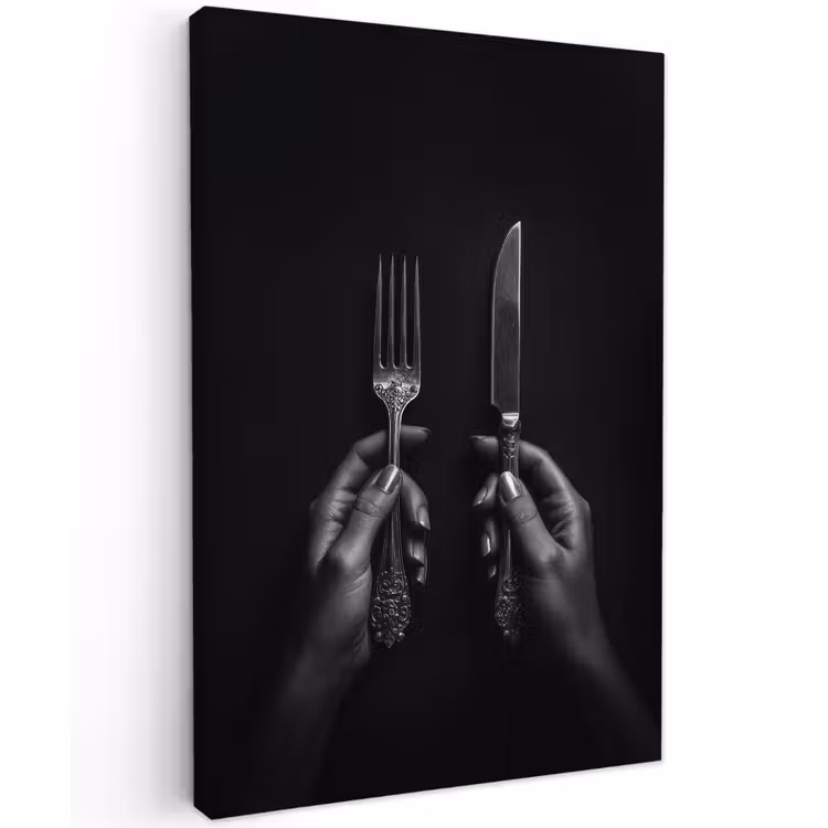 Bestek - Zwart - Wit Tuinposter op houten frame 2 cm dik klein -3d