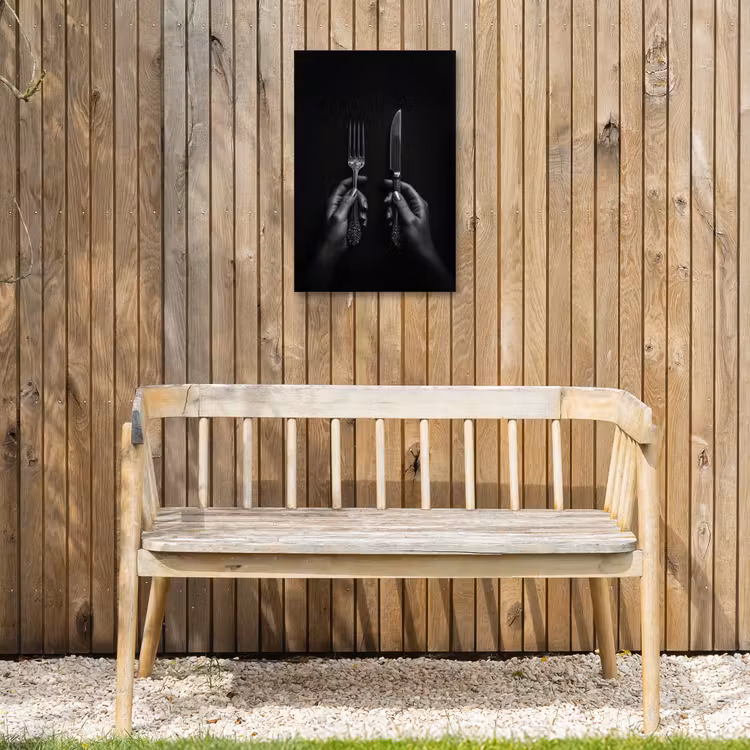 Bestek - Zwart - Wit Tuinposter op houten frame 2 cm dik klein -sfeer4