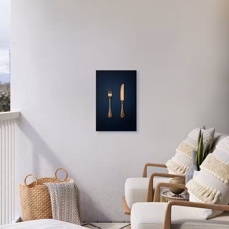 Bestek - Donkerblauw - Goud Tuinposter op houten frame 2 cm dik klein -sfeer1