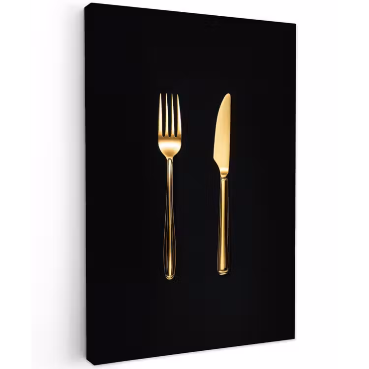 Bestek - Goud - Mes - Vork Tuinposter op houten frame 2 cm dik klein -3d