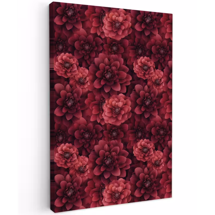 Dahlias - Bloemen - Rood Tuinposter op houten frame 2 cm dik klein 841 -3d