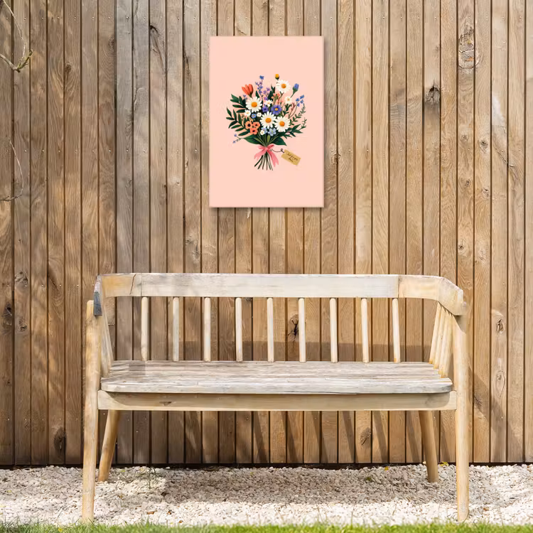 Margrieten - Boeket - Strikje - Roze Tuinposter op houten frame 2 cm dik klein -sfeer4