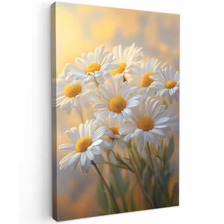Madeliefjes - Wit - Zonlicht Tuinposter op houten frame 2 cm dik klein -3d