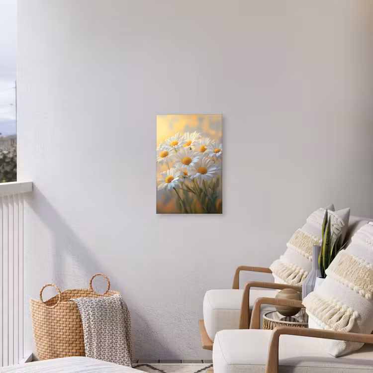 Madeliefjes - Wit - Zonlicht Tuinposter op houten frame 2 cm dik klein -sfeer1