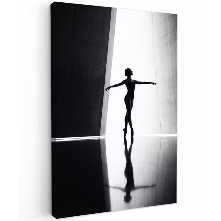 Danser - Silhouette - Kunst - Modern - Zwart-wit Tuinposter op houten frame 2 cm dik klein -3d
