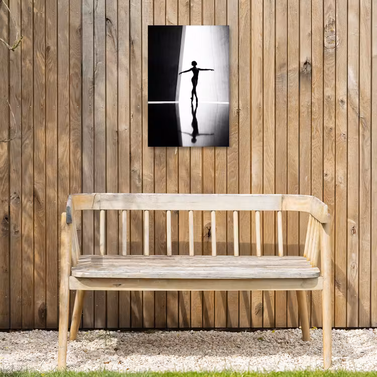 Danser - Silhouette - Kunst - Modern - Zwart-wit Tuinposter op houten frame 2 cm dik klein -sfeer4