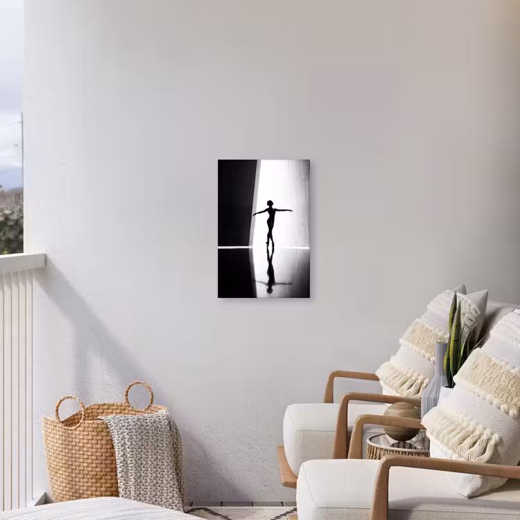 Danser - Silhouette - Kunst - Modern - Zwart-wit Tuinposter op houten frame 2 cm dik klein -sfeer1