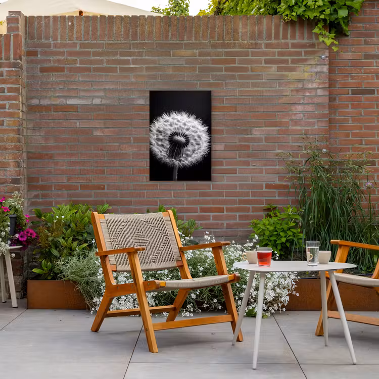 Paardenbloem - Zwart - Wit Tuinposter op houten frame 2 cm dik klein -sfeer3