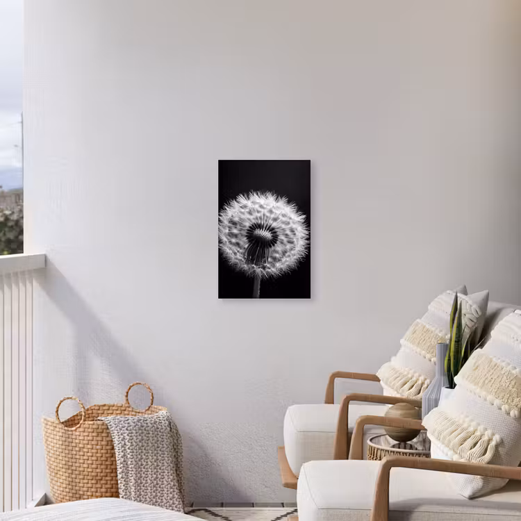 Paardenbloem - Zwart - Wit Tuinposter op houten frame 2 cm dik klein -sfeer1