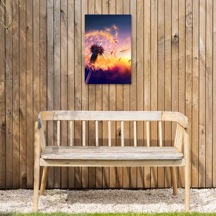 Paardenbloem - Bloemen - Zonsondergang - Horizon - Nacht Tuinposter op houten frame 2 cm dik klein -sfeer4