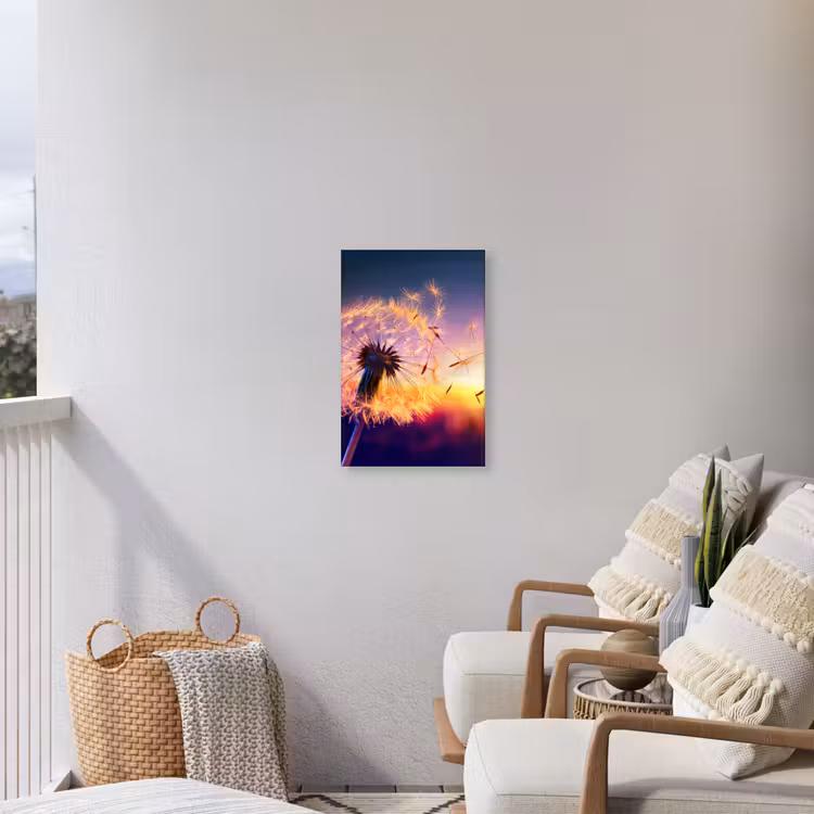 Paardenbloem - Bloemen - Zonsondergang - Horizon - Nacht Tuinposter op houten frame 2 cm dik klein -sfeer1