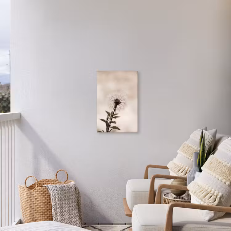 Paardenbloem - Minimalistisch - Wit Tuinposter op houten frame 2 cm dik klein -sfeer1
