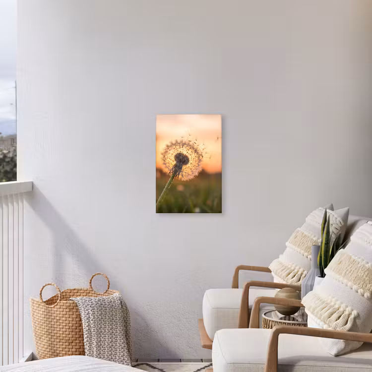 Paardenbloem - Zonsondergang - Veld Tuinposter op houten frame 2 cm dik klein -sfeer1