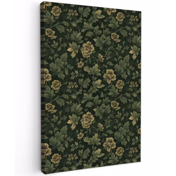 Donker - Groen - Goud - Botanisch Tuinposter op houten frame 2 cm dik klein 841 -3d
